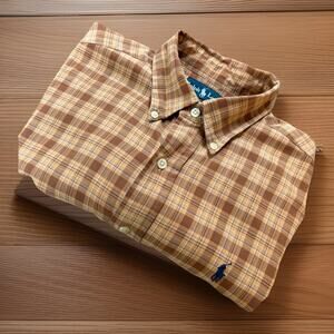 Polo Ralph Lauren Men's Classic Fit Plaid Shirt Brown Beige 15 1/2 M Long Sleeve